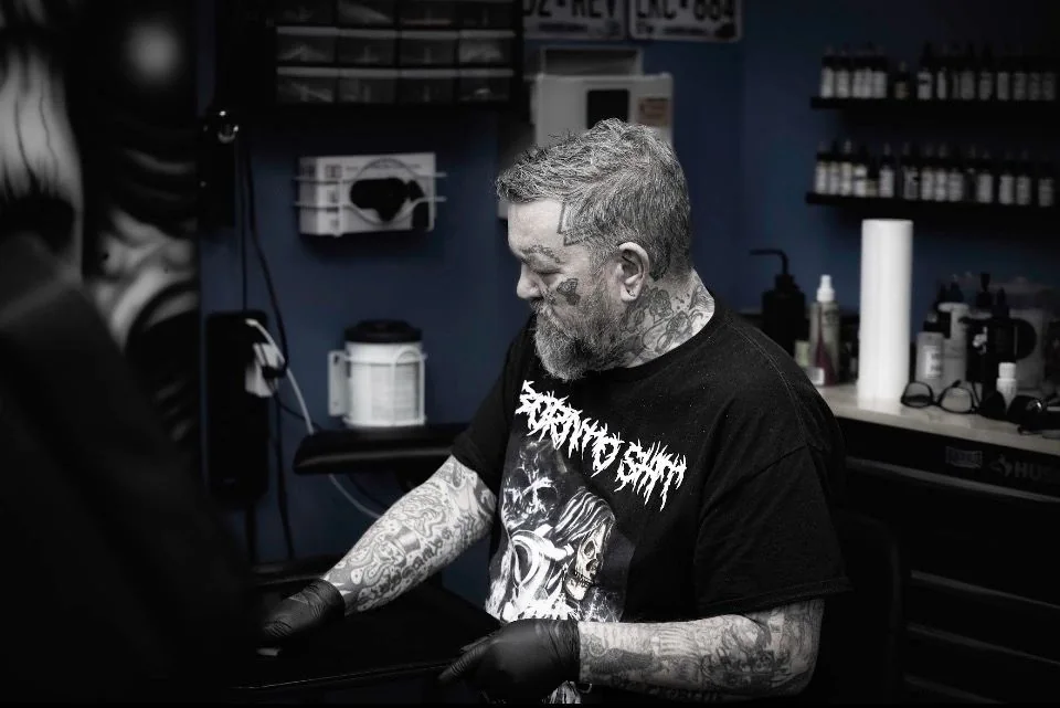 Tattooing in progress at Black N Blue Tattoo