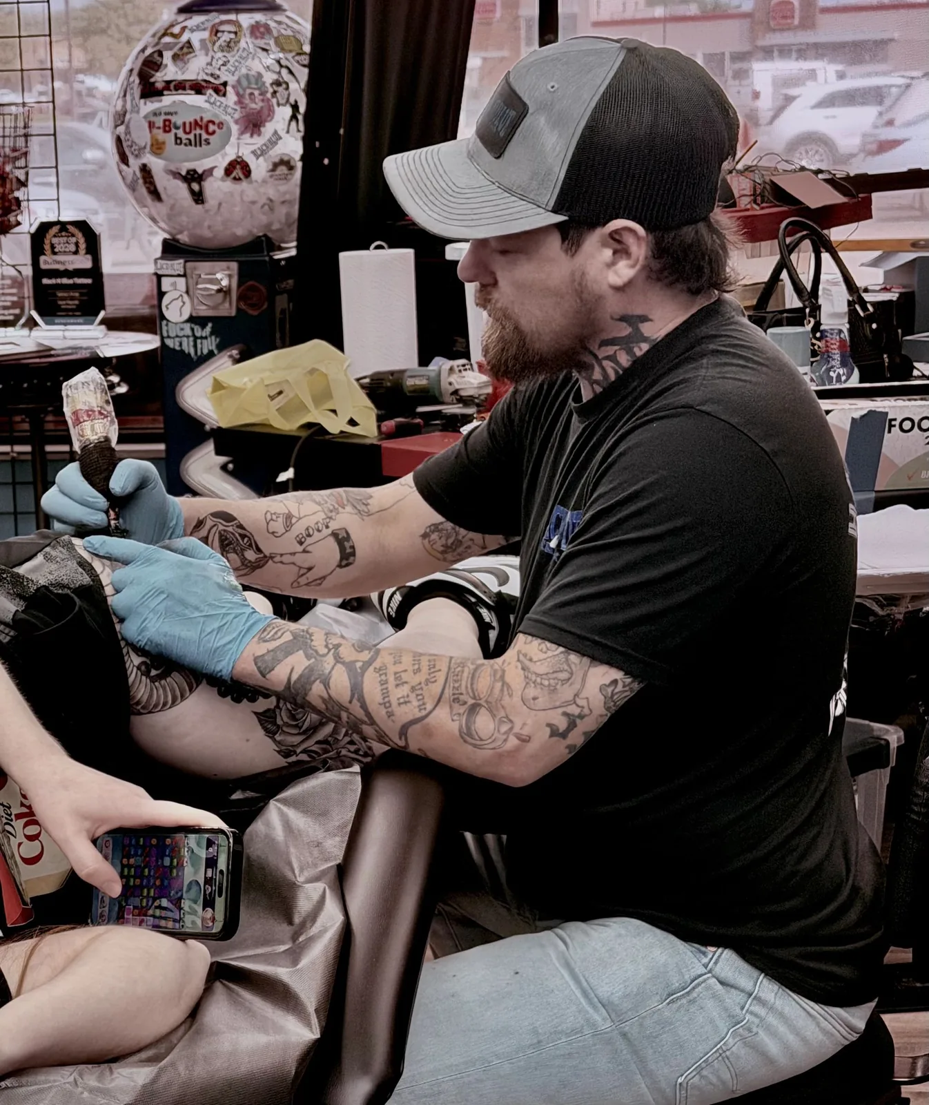 In the chair at Black N Blue Tattoo